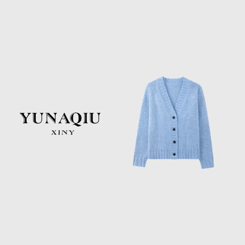 YUNAQIU-气质蓝色时尚百搭羊绒宽松加厚针织衫-8781