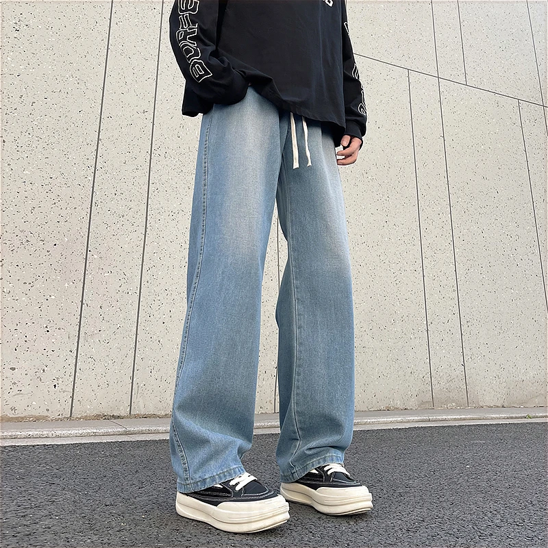 男生男款浅色牛仔裤直筒裤阔腿高街牛仔宽松舒适显高夏季休闲百搭