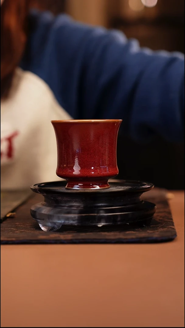 气柴窑 祭红天青双色古月杯