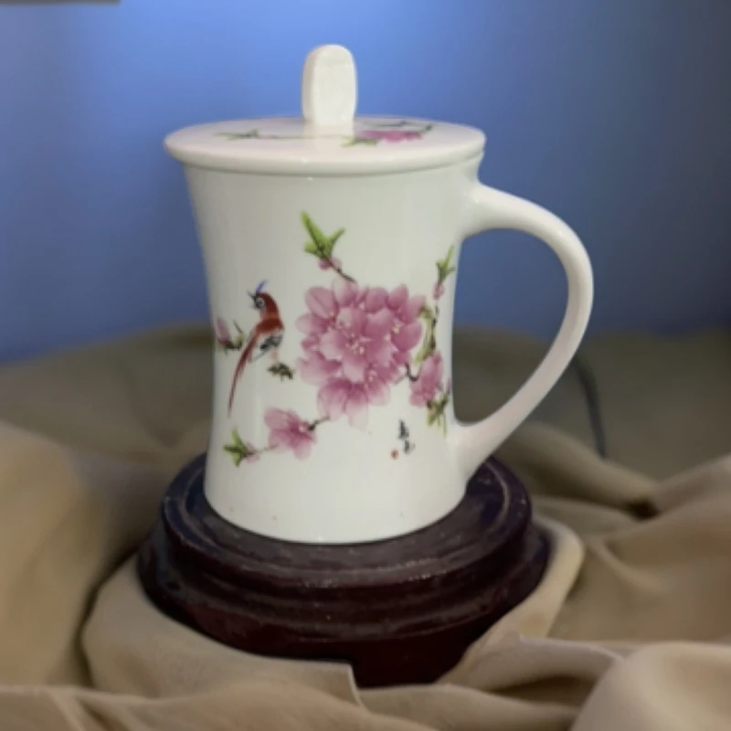 景德镇陶瓷水点桃花小蛮腰办公杯