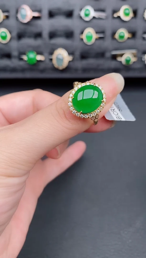 银S925镶嵌戒指翡翠天然a货翡翠405