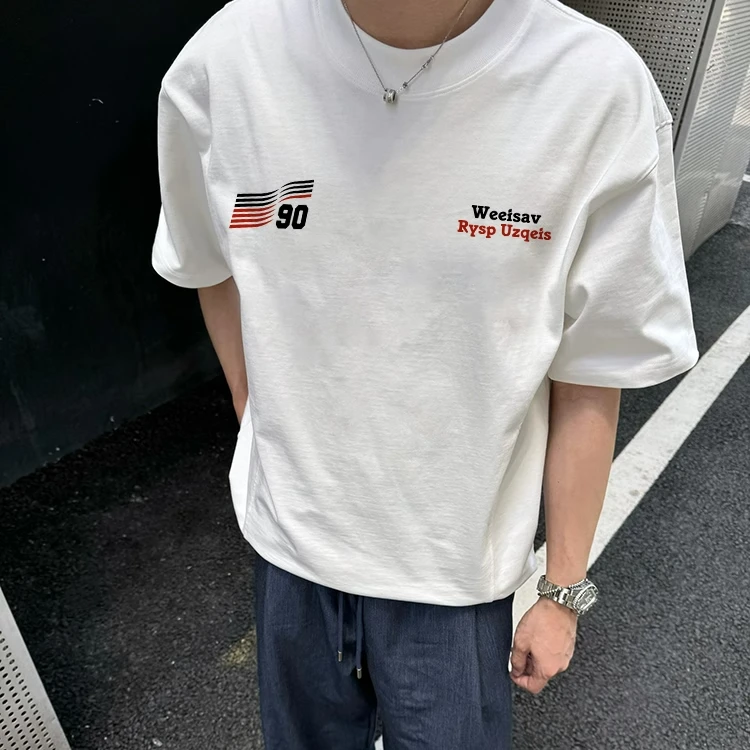 美式潮流字母印花纯棉短袖T恤男夏季高街宽松设计感简约百搭上衣