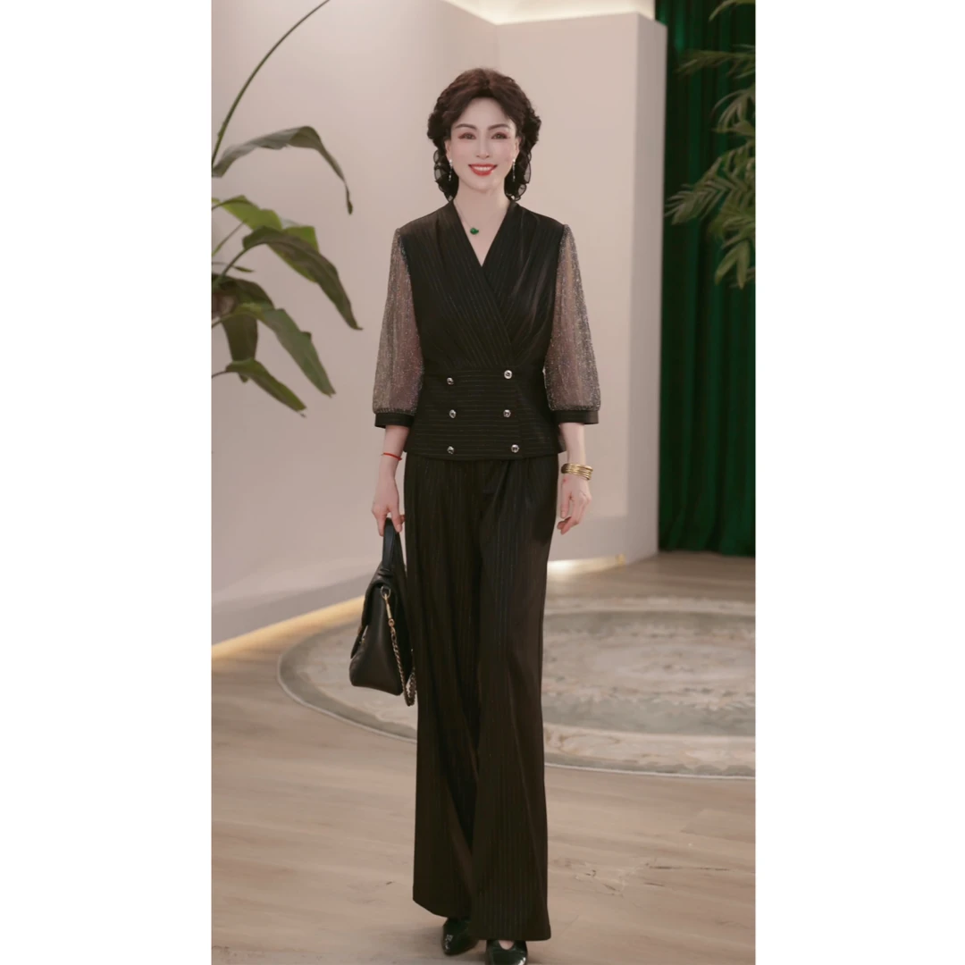 2025新款妈妈装秋装时尚套装气质中年女装宽松两件套显瘦上衣裤子