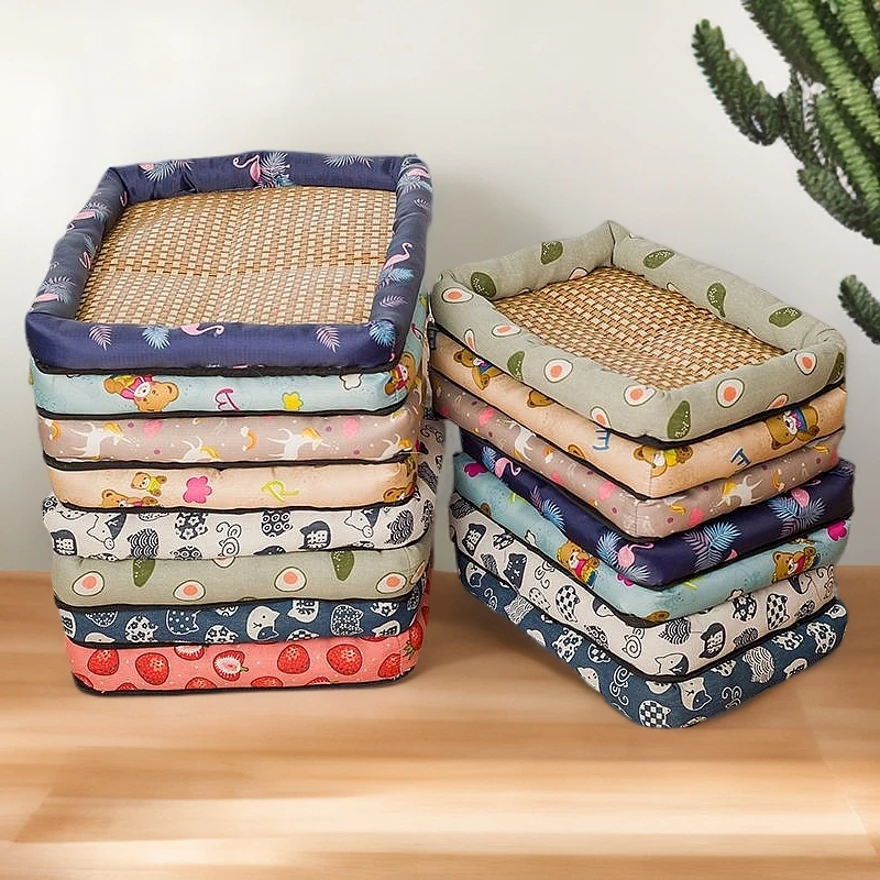 宠物夏季凉席窝猫窝方形狗狗睡垫夏天降温藤席窝垫狗垫子宠物冰垫