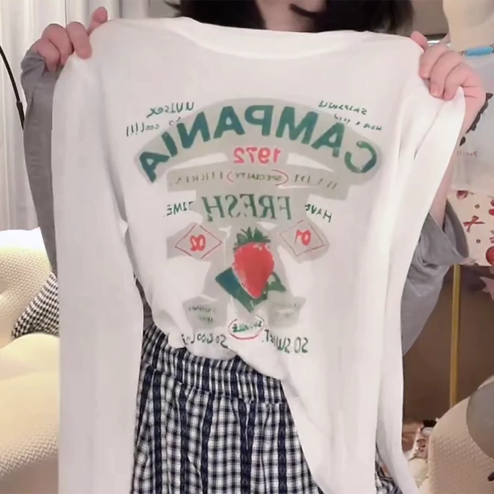 【草莓防晒】流行款卡通印花短款长袖薄款潮流休闲防晒上衣T恤