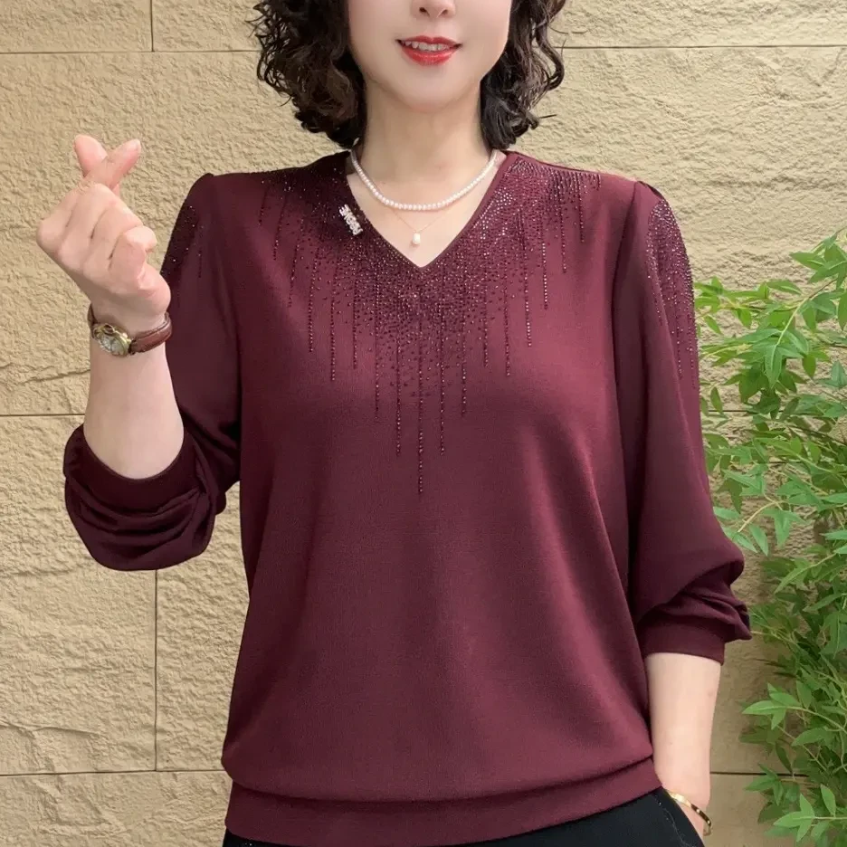 2025春季长袖新款妈妈装女装时尚洋气休闲百搭气质减龄中老年小衫