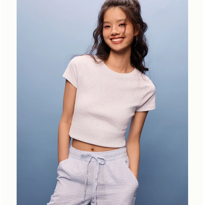 Hollister25夏季美式辣妹修身基础棉质圆领T恤女装KI339-5061