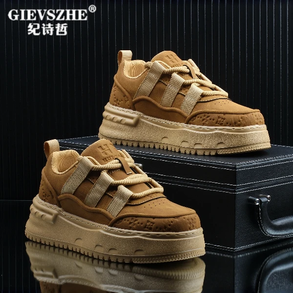 【英伦风】纪诗哲男士板鞋新款厚底增高鞋真皮百搭休闲时尚潮流男鞋