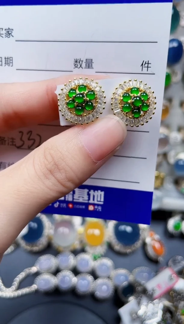 银S925镶嵌翡翠耳饰332