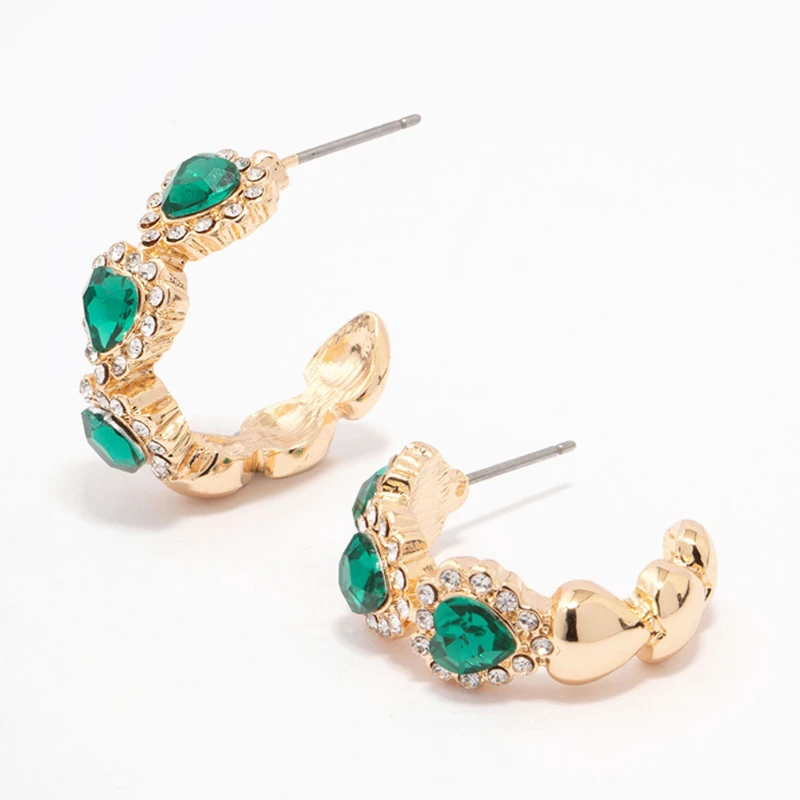 合金耳饰 Lovisa金色绿色爱心水钻耳钉复古宫廷风精致高级感耳饰