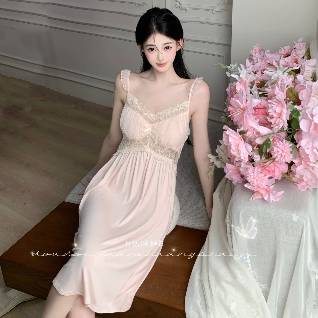 西米【漫步花海】春夏吊带短袖睡裙可外穿家居服睡衣韩版女显瘦甜美