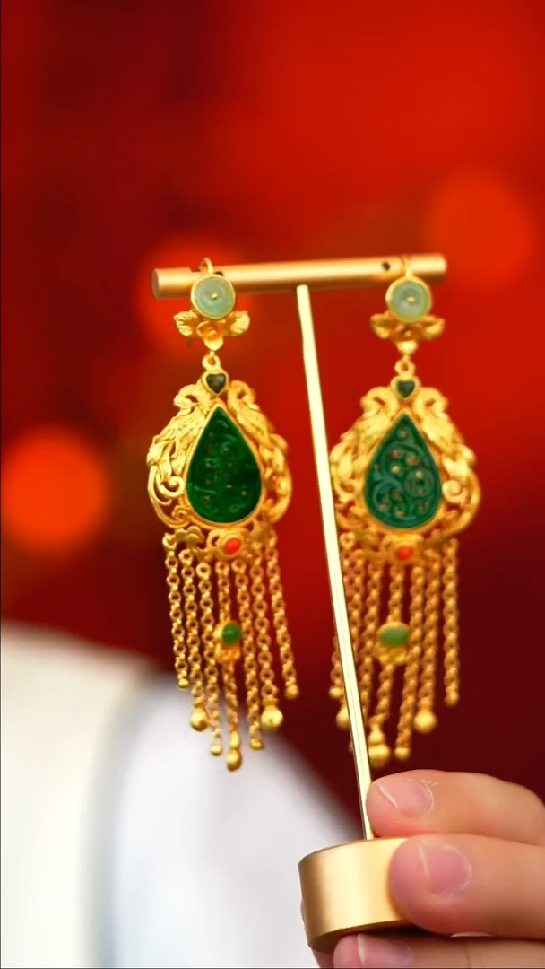 银S925镶嵌翡翠耳饰新款