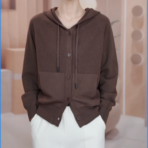 2024秋冬季连帽休闲外搭宽松纯色毛衣小外套11416