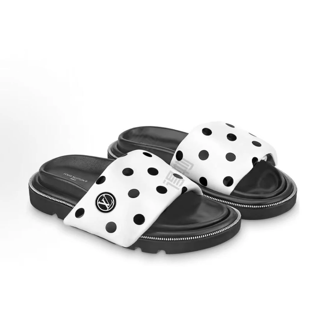 99新 LouisVuitton/路易威登 黑白波点面包拖 39