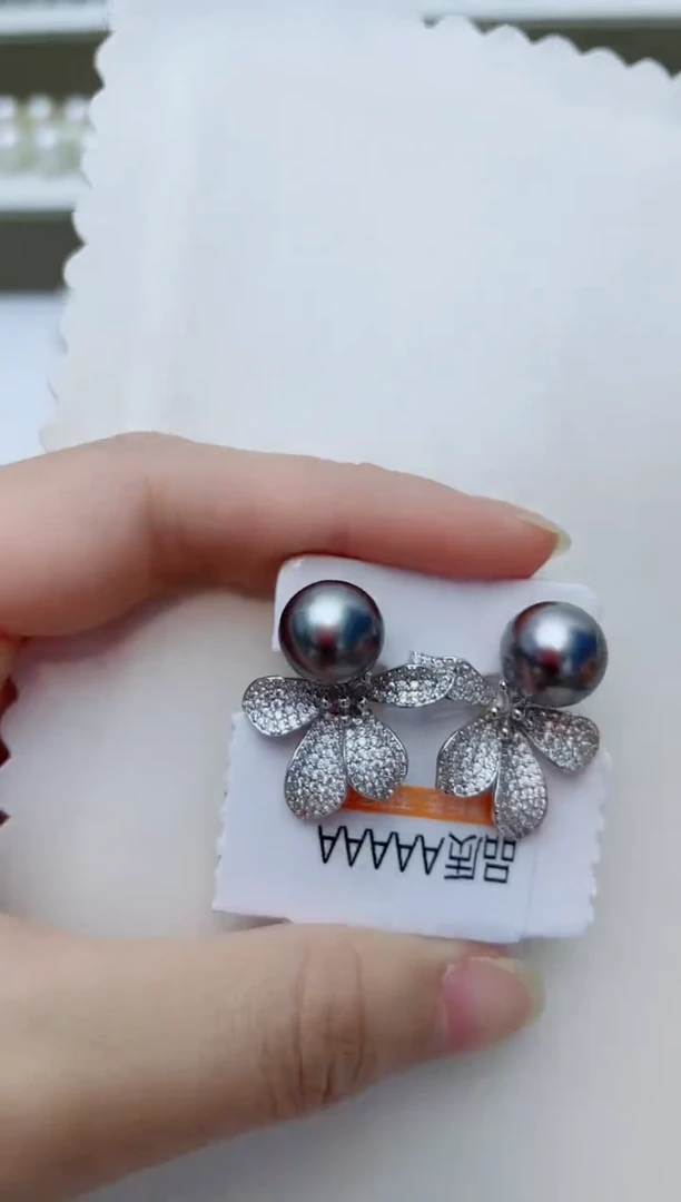 银S925镶嵌海水珍珠耳饰A84