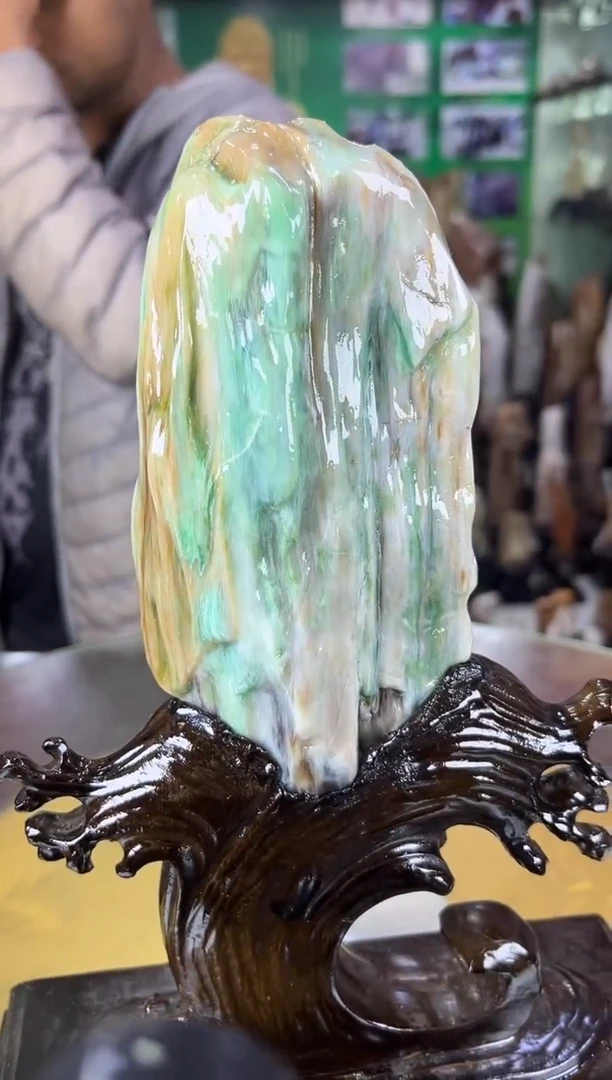 缅甸天然树化玉摆件