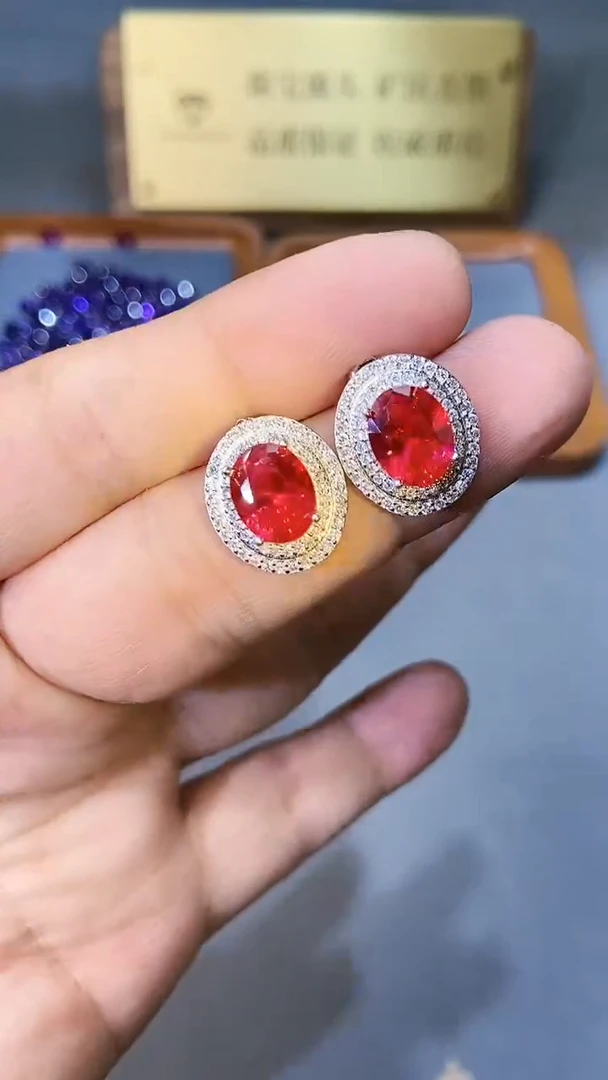 【闪购商品】红宝石耳饰银S925镶嵌354