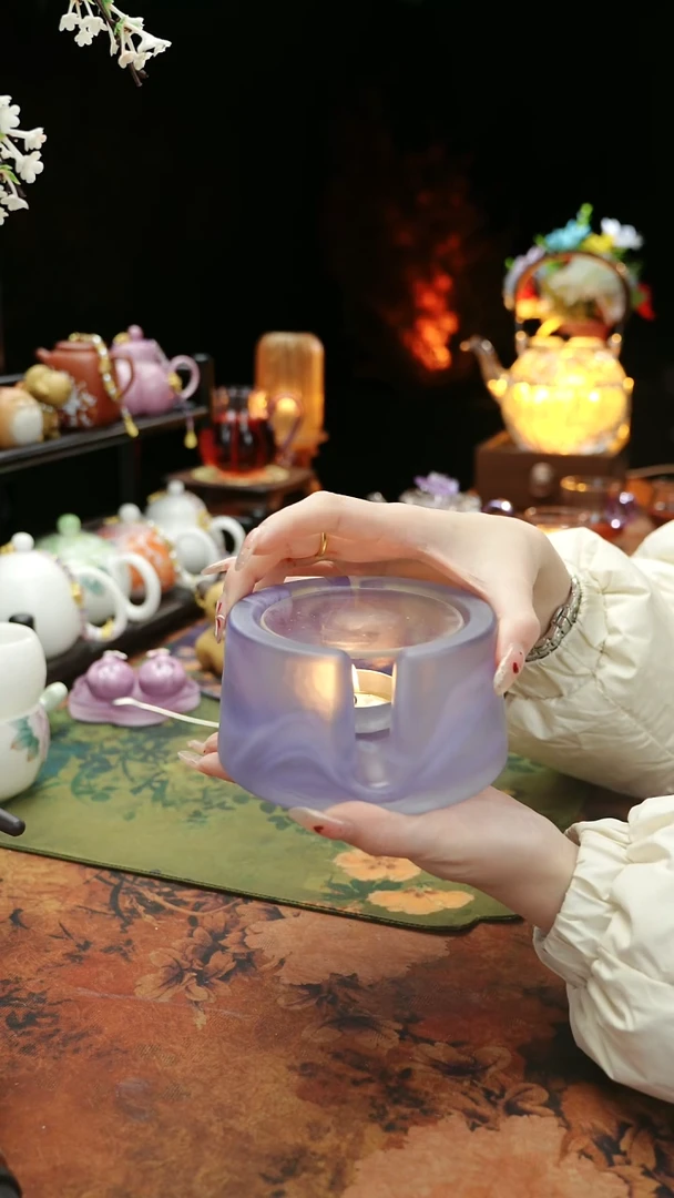 【闪购商品】紫色水晶琉璃蜡烛温茶台