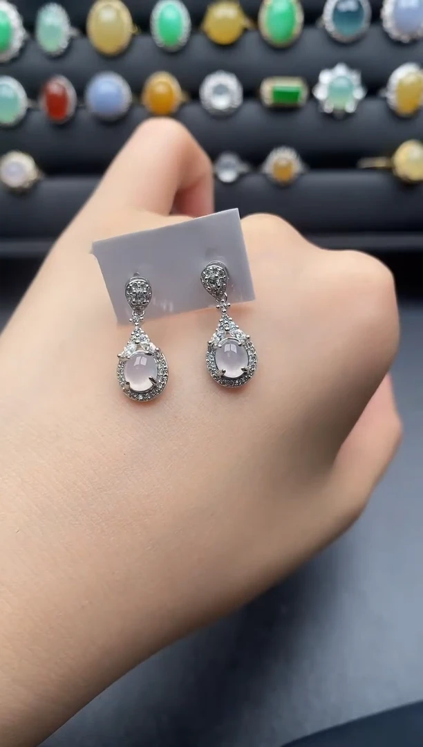 银S925镶嵌翡翠耳饰一物一证一礼盒