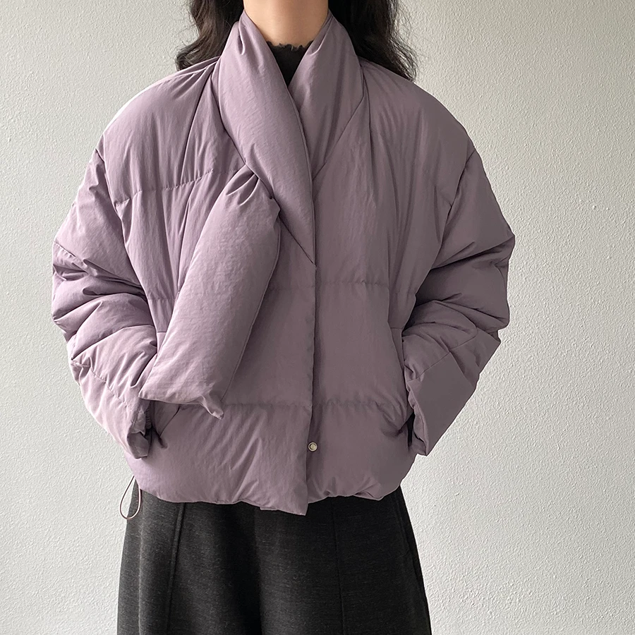 三星安心绒90白鸭绒围脖短款羽绒服女外套韩系显瘦