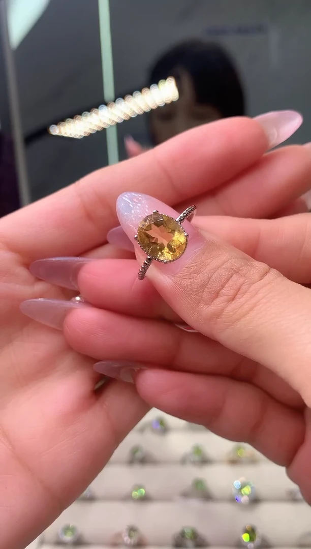 【闪购商品】黄晶戒指银S925镶嵌1-10