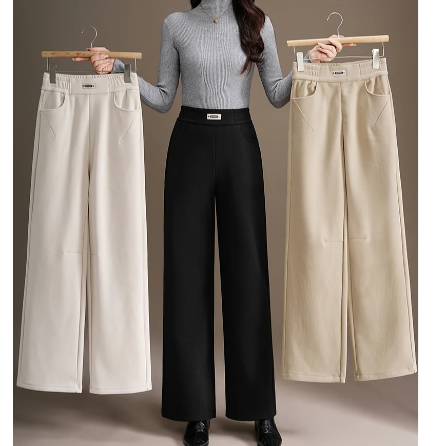 云感亲肤醋酸羊毛窄版直筒阔腿裤女小个子气质遮肉通勤女士休闲裤