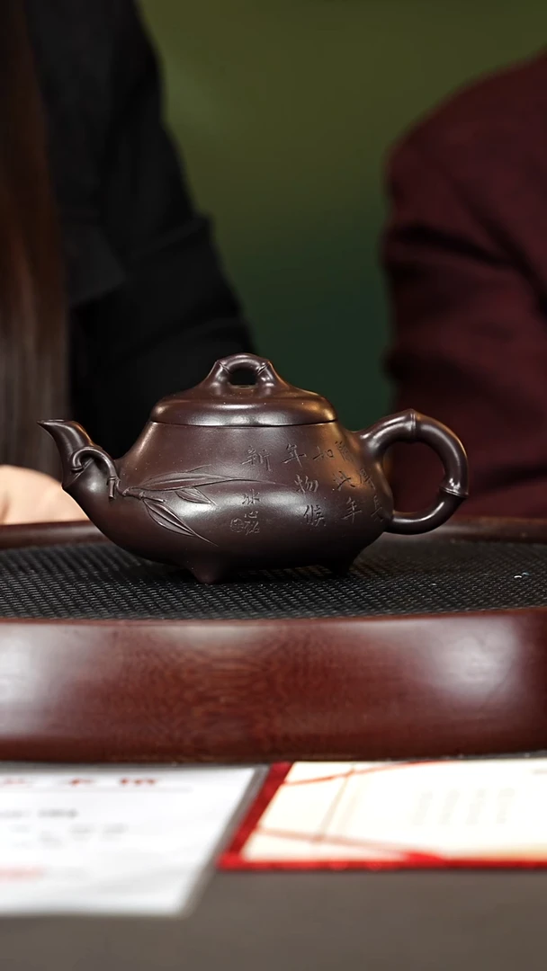 茶壶紫砂65ZCP竹节汉棠石瓢 紫檀泥270cc