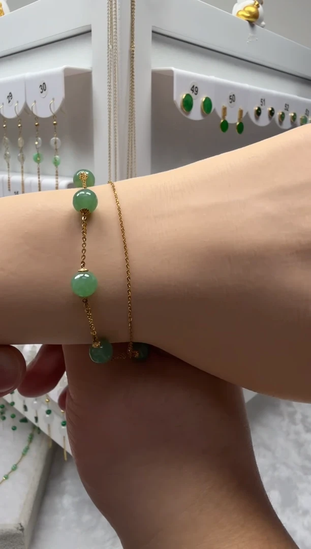 18K金镶嵌手链翡翠缅甸天然翡翠a货