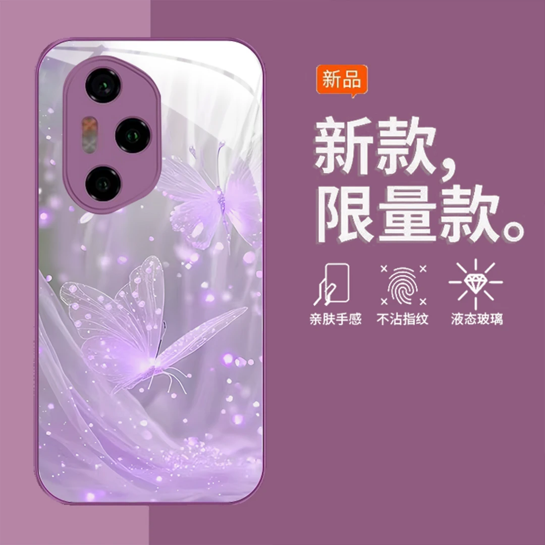 梦幻蝴蝶适用荣耀400pro手机壳女新款300防摔200磨砂玻璃100p外壳
