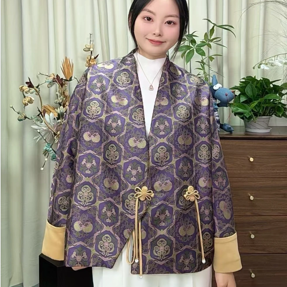 新中式国风百搭上衣春季长袖外套气质网红时尚休闲双面紫色设计师