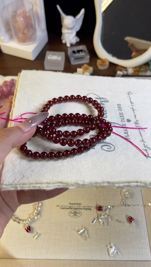 水晶手链未镶嵌橙红石榴石 6.5mm+