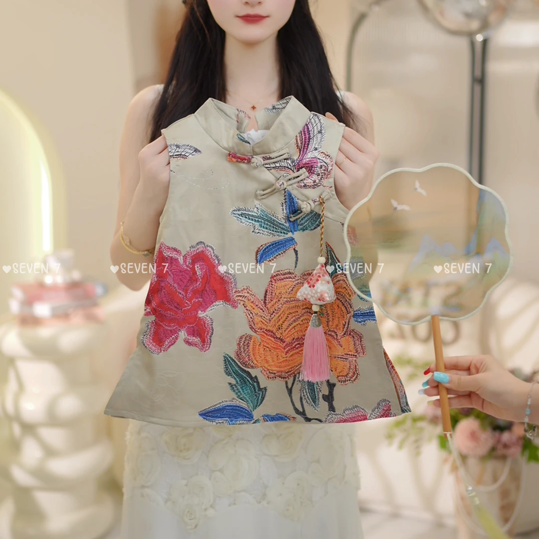 【语花梦】女童2025夏季新款新中式复古盘扣连衣裙C23367