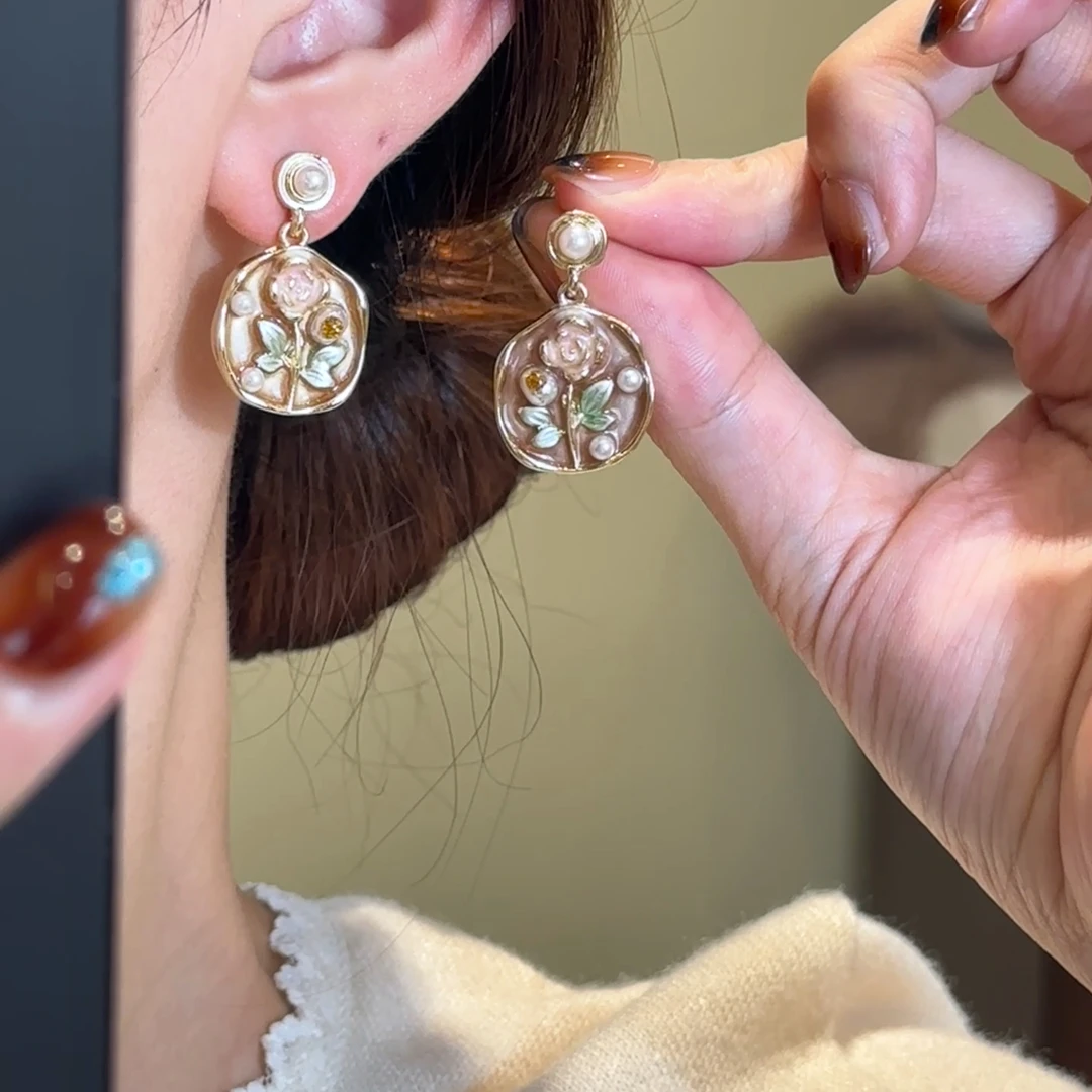 H550 油画风耳环复古法式小众简约