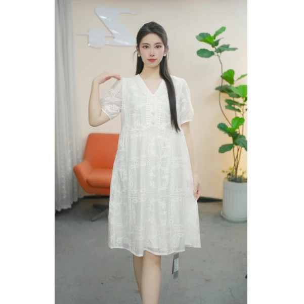 【DR定制】B375夏季2025新款大码连衣裙女清凉感显瘦宽松短袖裙子