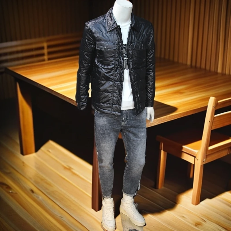 维斯克纳衬衣羽绒夹克潮流时尚修身翻领轻薄羽绒外套保暖羽绒服