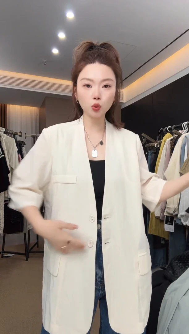 短袖夏款西装袖打皱外套
