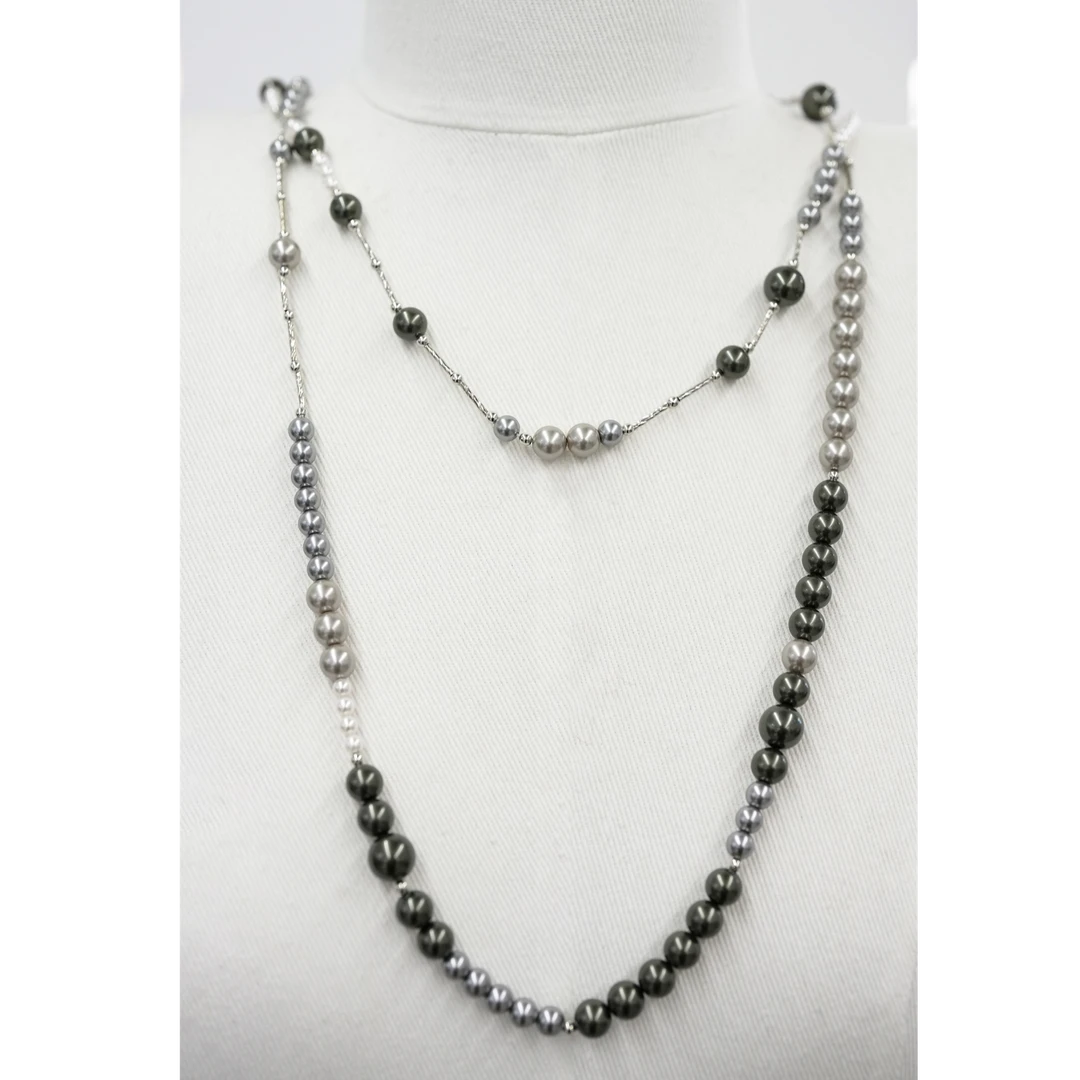 合金项链 【律动】Z·R上品屋 黑灰珍珠气质多戴法毛衣链拼接项链