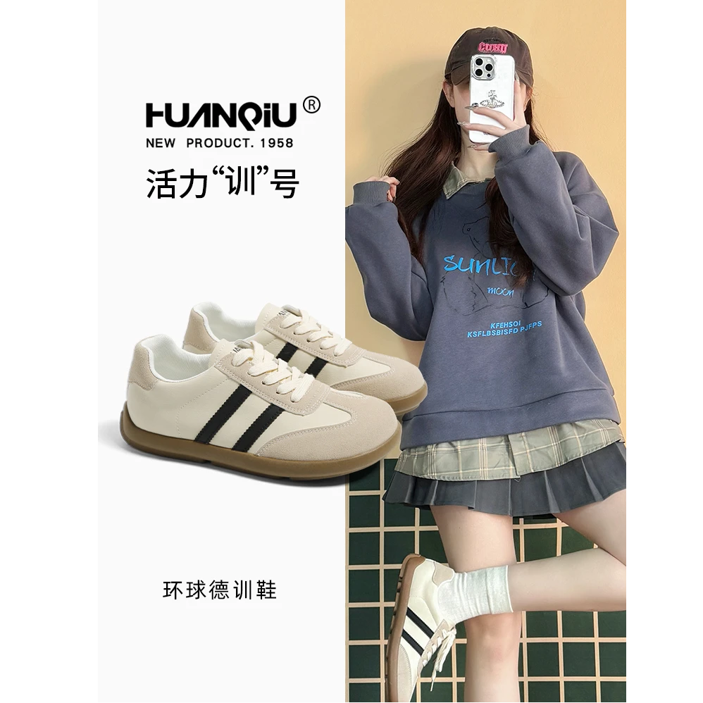 环球网面透气德训鞋女2025新款夏季爆款舒适软底圆头女鞋时尚板鞋