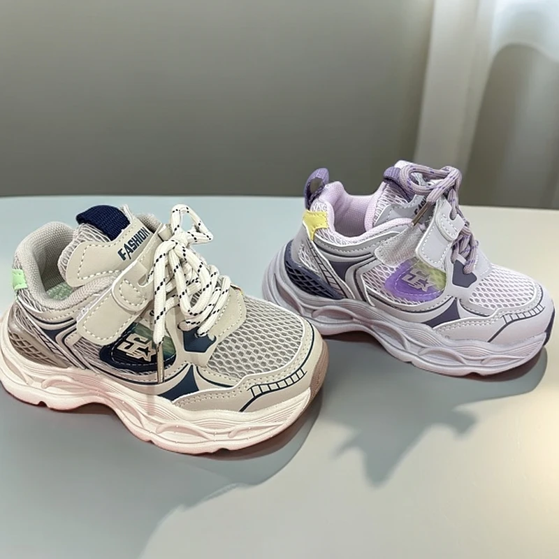 春季新款儿童网面透气双网麻男童女童超轻百搭魔术贴运动鞋8807