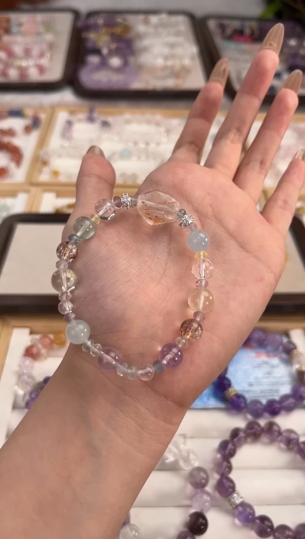 水晶手串合金彩豆