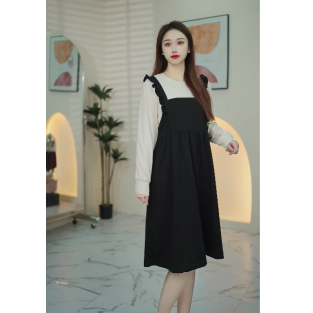 秋季新品时尚气质背带拼接假两件连衣裙-61678