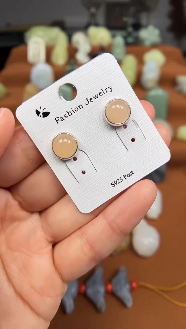 和田玉银S925镶嵌颈饰耳钉