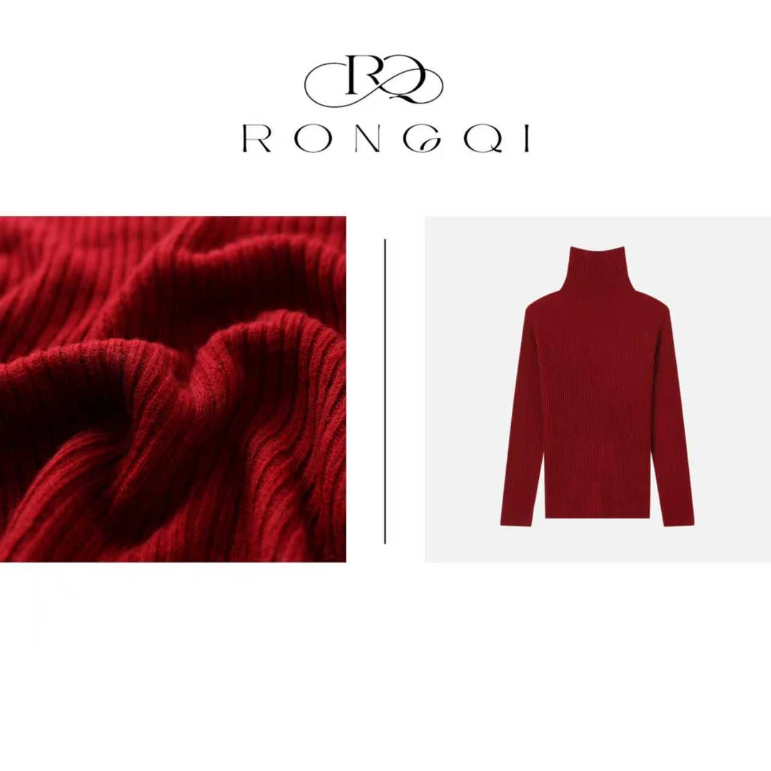 "温柔小姐"·绒起·多色蚕丝羊绒条纹坑条显瘦修身高领针织衫RQ0868