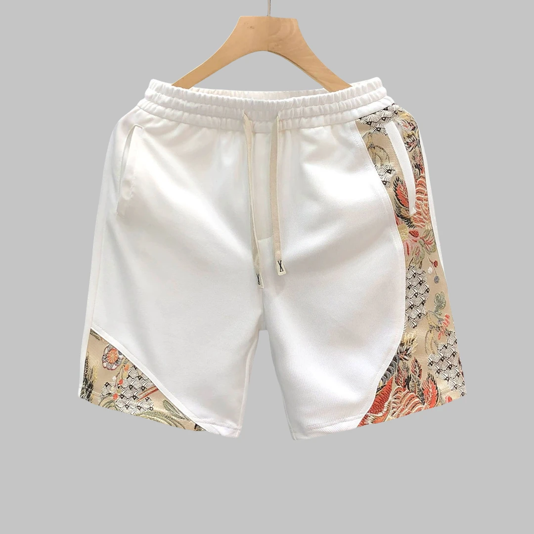 短裤男士夏季2025新款个性提花痞帅拼接撞色五分裤宽松百搭中裤潮