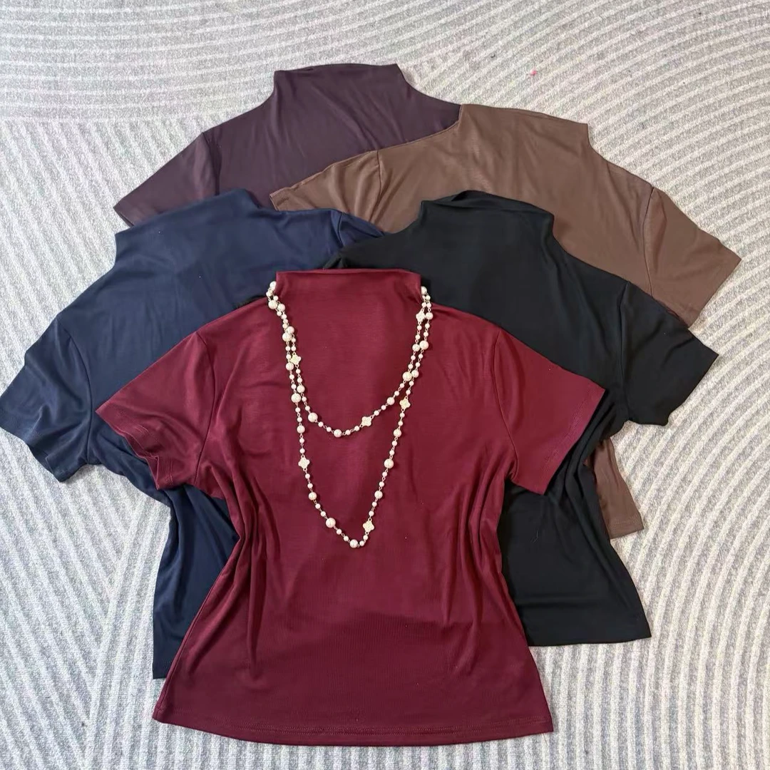 半高领短袖打底衫女春夏百搭气质半袖短款上衣时尚洋气上衣潮