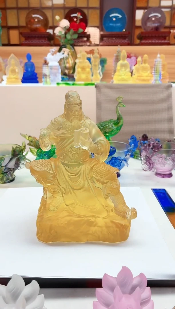 手工艺品琉璃琥珀色春秋关公18公分