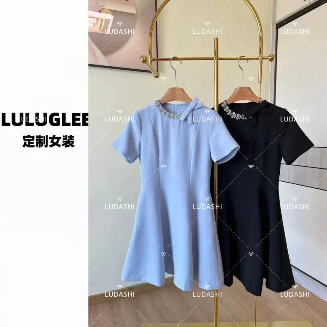 2025春夏款重工订钻连衣裙蝴蝶结连衣裙女名媛高级气质