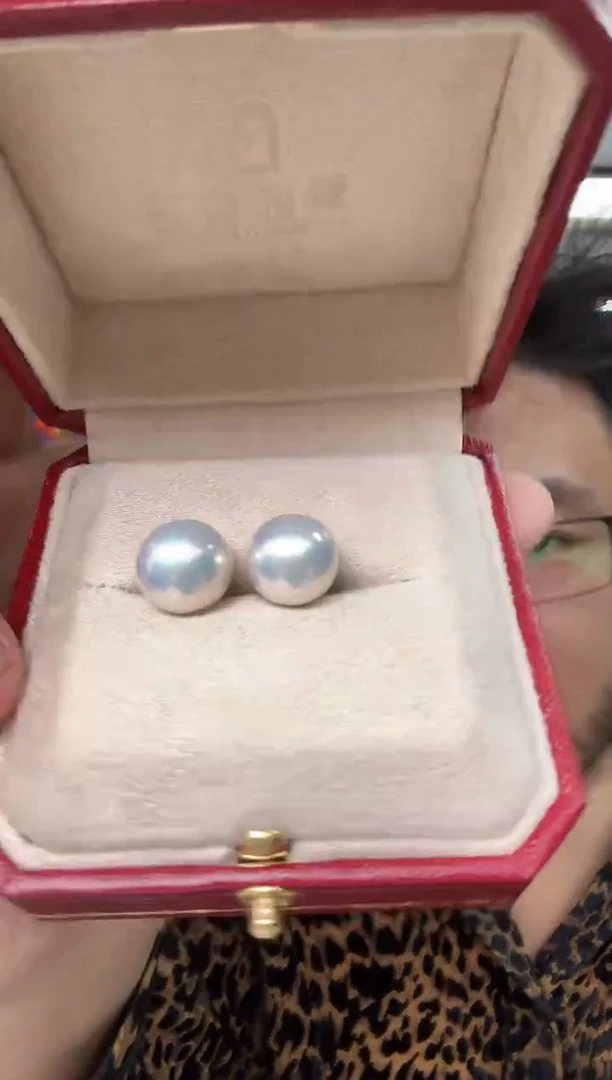 银S925镶嵌耳钉淡水珍珠人鱼姬耳钉