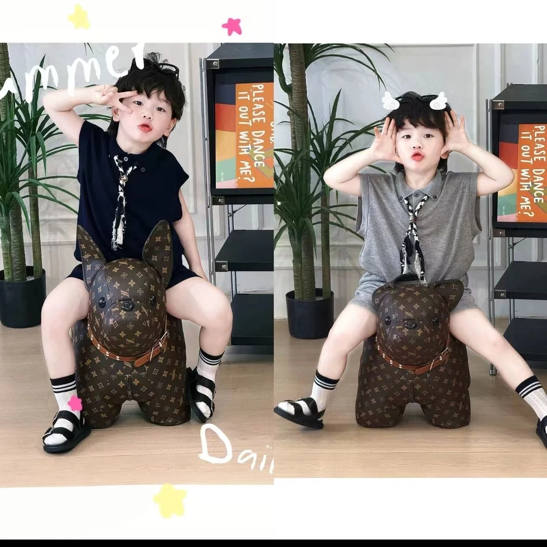 男童背心套装儿童无袖套头针织衫2025夏季新款中小童宝宝俩件套