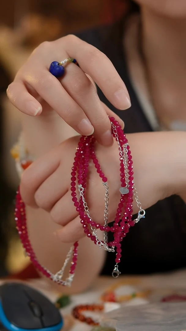 手链银S925镶嵌红宝石红宝石手链